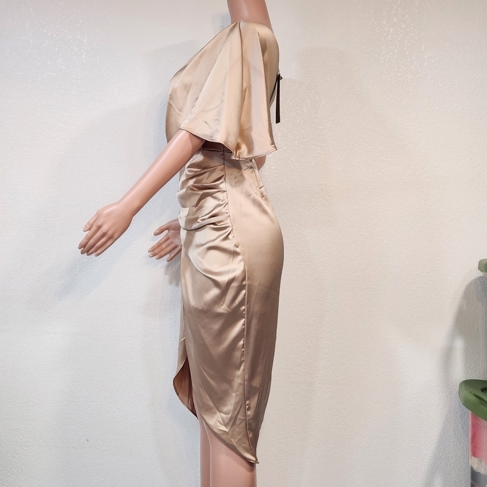 DO + BE One Shoulder Wrap Midi Champagne Dress Size S - Picture 6 of 15